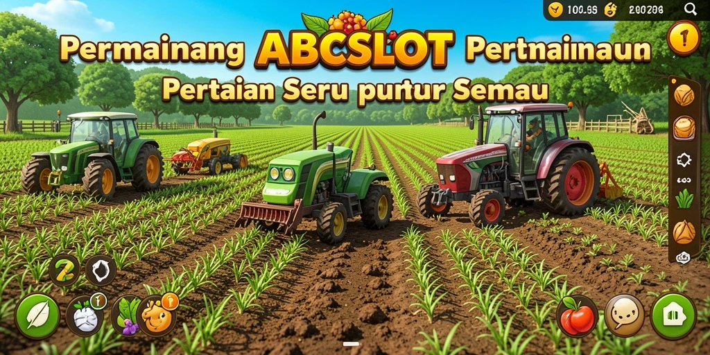 Screenshot gameplay <strong>ABCSLOT</strong> menampilkan ladang hijau subur dan tanaman yang beraneka ragam.