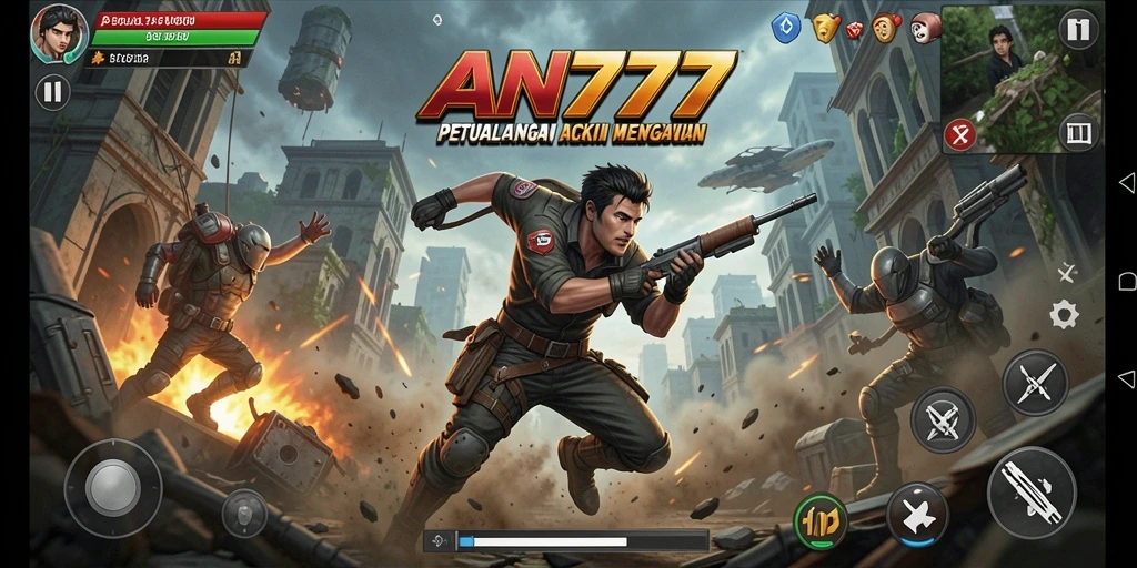 Screenshot menunjukkan aksi seru dalam pertempuran ARPG AN777.