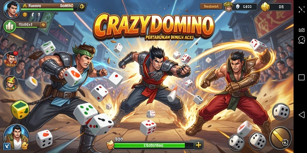 Tampilan gameplay seru di CRAZYDOMINO dengan aksi pertarungan mendebarkan.