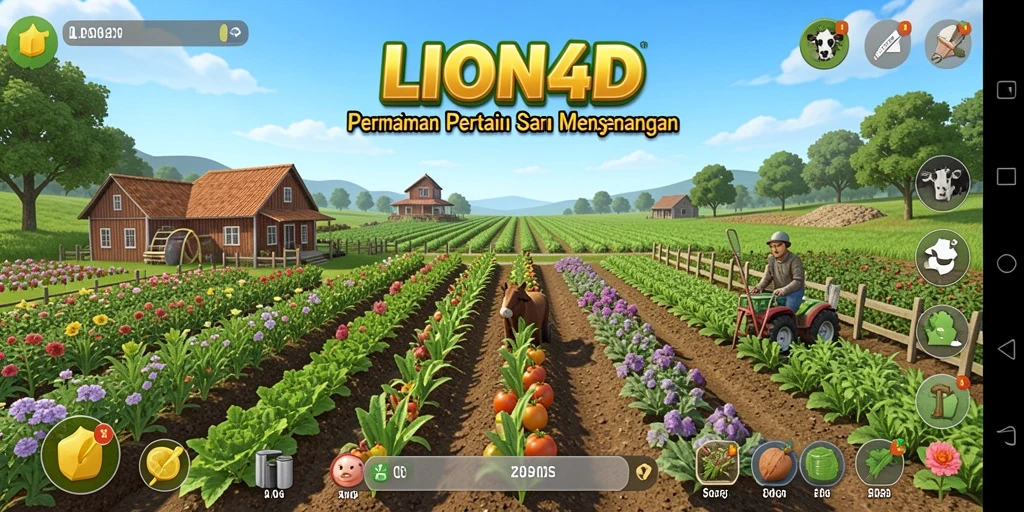 Tampilan gameplay LION4D dengan aktivitas bertani yang seru.