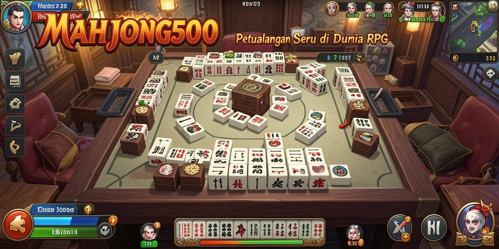 Tampilan gameplay RPG dalam MAHJONG500 yang menarik dan menawan.