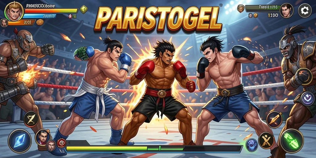 Gameplay <strong>PARISTOGEL</strong> menampilkan pertarungan yang intens dan karakter yang kuat.