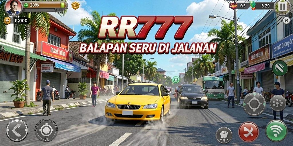 Gameplay mendebarkan dengan mobil balap yang beraksi di lintasan.