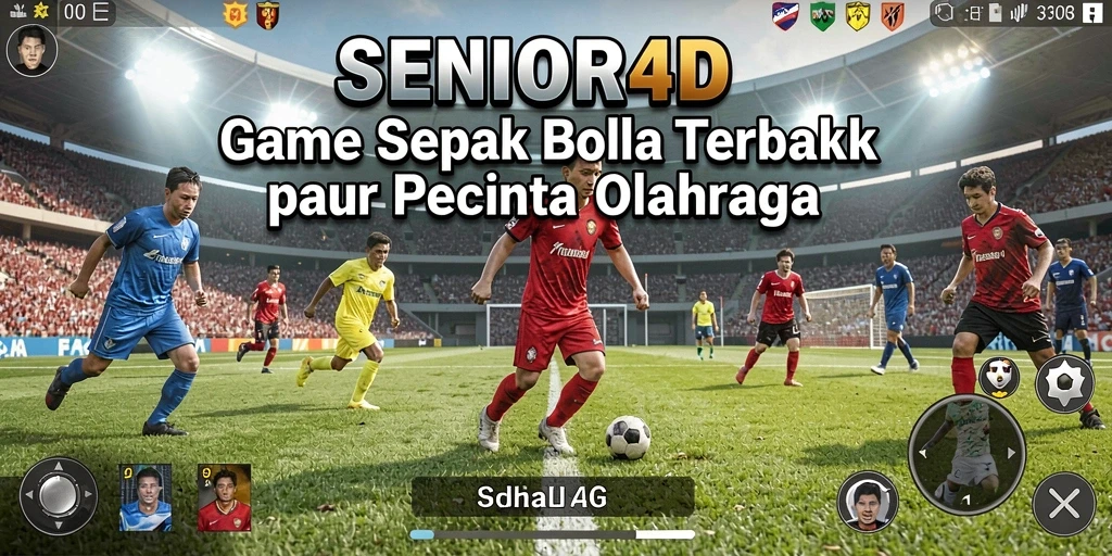 Screenshot SENIOR4D menunjukkan gameplay yang menegangkan dalam pertandingan sepak bola.