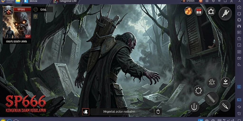 Screenshot gameplay SP666 menampilkan momen menegangkan dalam suasana gelap.