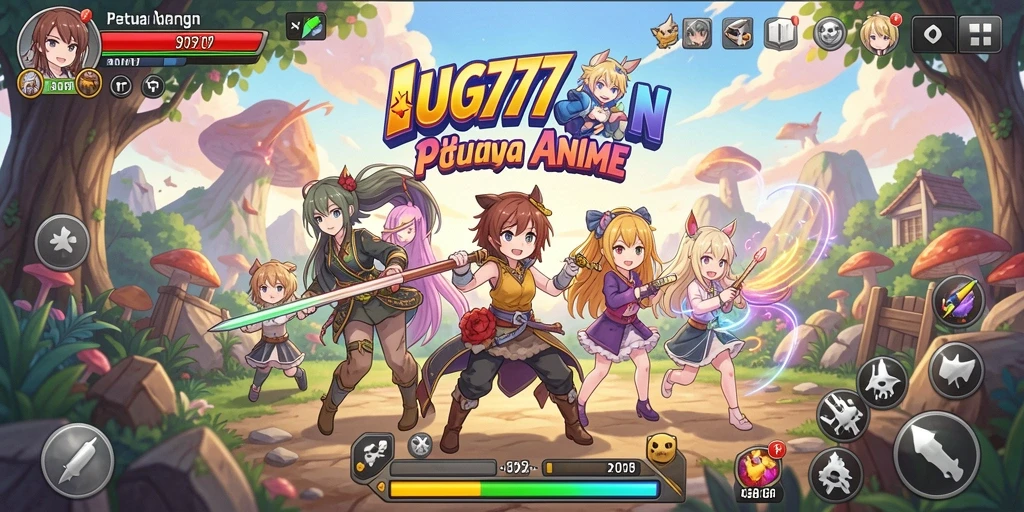 Tangkapan layar utama UG777 menampilkan karakter Anime dalam aksi.